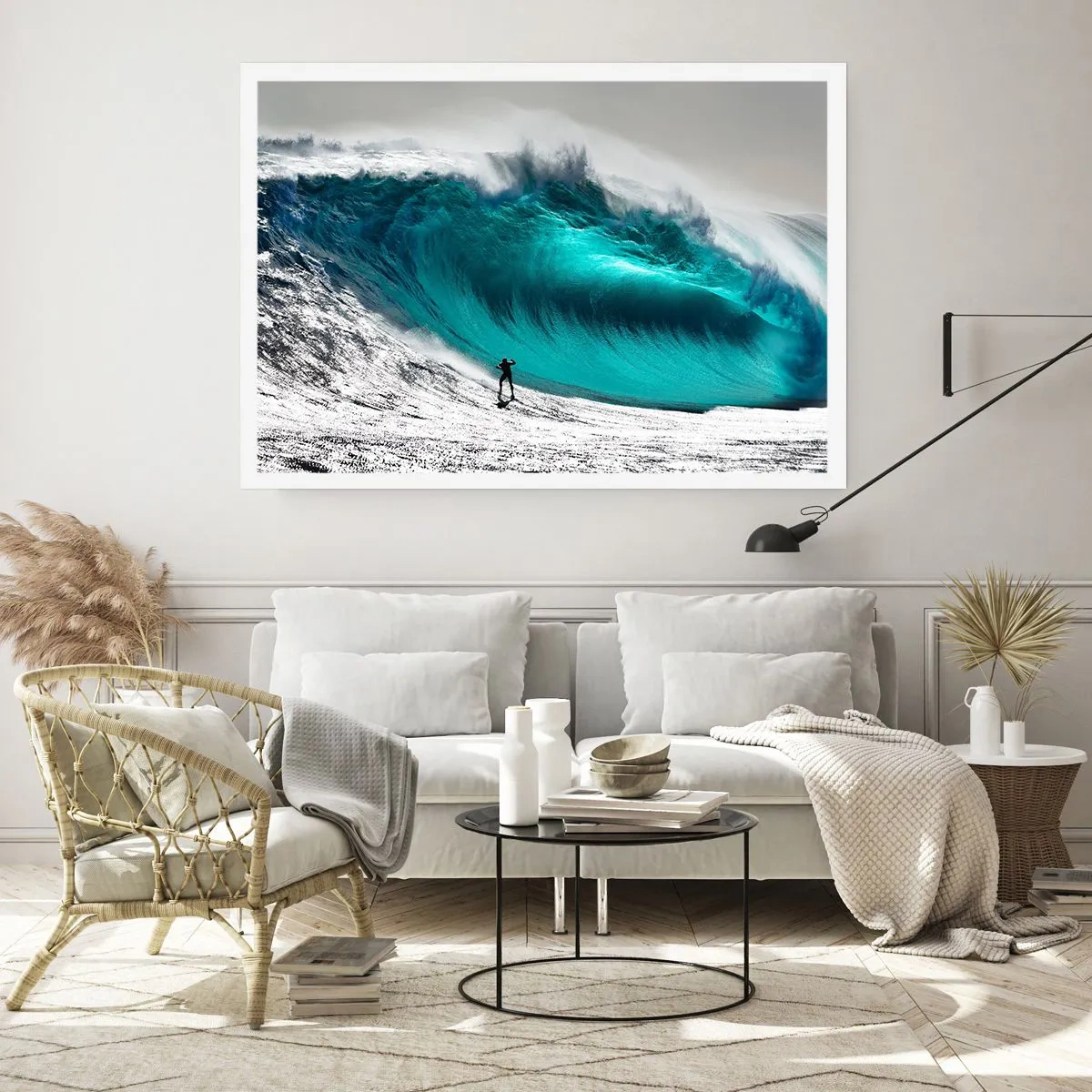 Poster - Surfer vor einer riesigen Welle - 100x70cm - Herausforderung angenommen - Moderne Wanddekoration für Wohnzimmer und Schlafzimmer ARTTOR