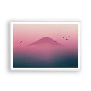 Poster in einem weißen Rahmen - Wanderer über den Wolken - 100x70 cm