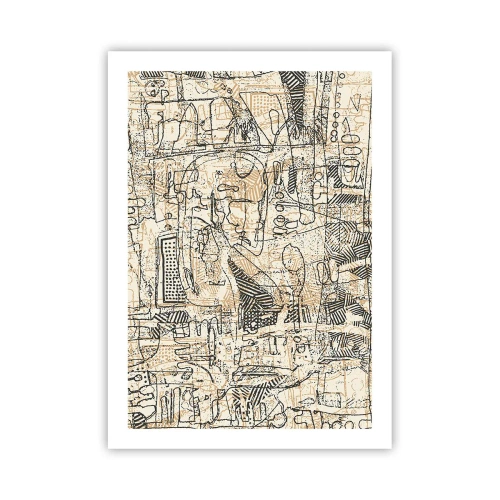 Poster - Abstraktes geometrisches Muster in Beige- und Schwarztönen - 50x70cm - Es wartet darauf, entschlüsselt zu werden - Moderne Wanddekoration für Wohnzimmer und Schlafzimmer ARTTOR