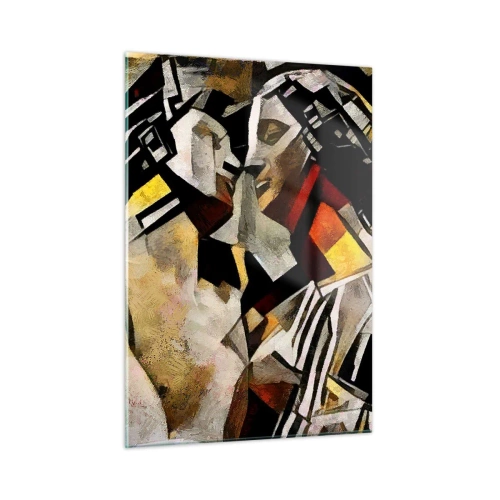 Glasbild - Bild auf glas - Abstraktes Paar in geometrischen Mustern - 50x70cm - Ein statuenhafter Kuss - Moderne Wanddekoration für Wohnzimmer und Schlafzimmer ARTTOR