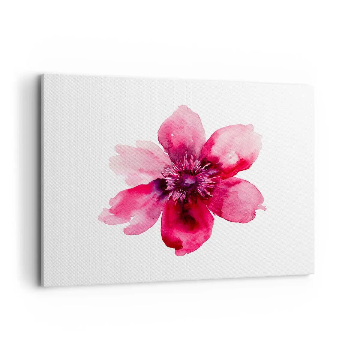 Bild auf Leinwand - Leinwandbild - Rosa Blume im Aquarellstil auf weißem Hintergrund - 100x70cm - Ein nach Karmin duftender Kuss - Moderne Wanddekoration für Wohnzimmer und Schlafzimmer ARTTOR