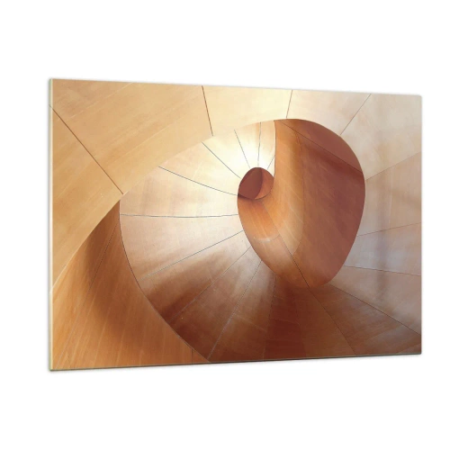 Glasbild - Bild auf glas - Spiralförmige architektonische Struktur aus Holz in warmen Farben - 120x80cm - Architektonische Serpentine - Moderne Wanddekoration für Wohnzimmer und Schlafzimmer ARTTOR