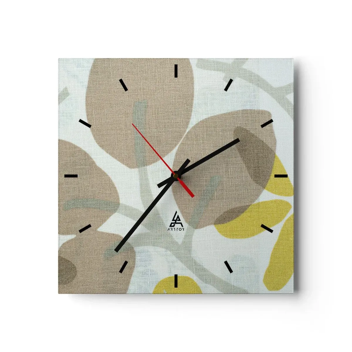 Wanduhr - Glasuhr - Abstrakte Blätter in Beige- und Gelbtönen - 30x30cm - Komposition in voller Sonne - Moderne Wanddekoration für Wohnzimmer und Schlafzimmer ARTTOR