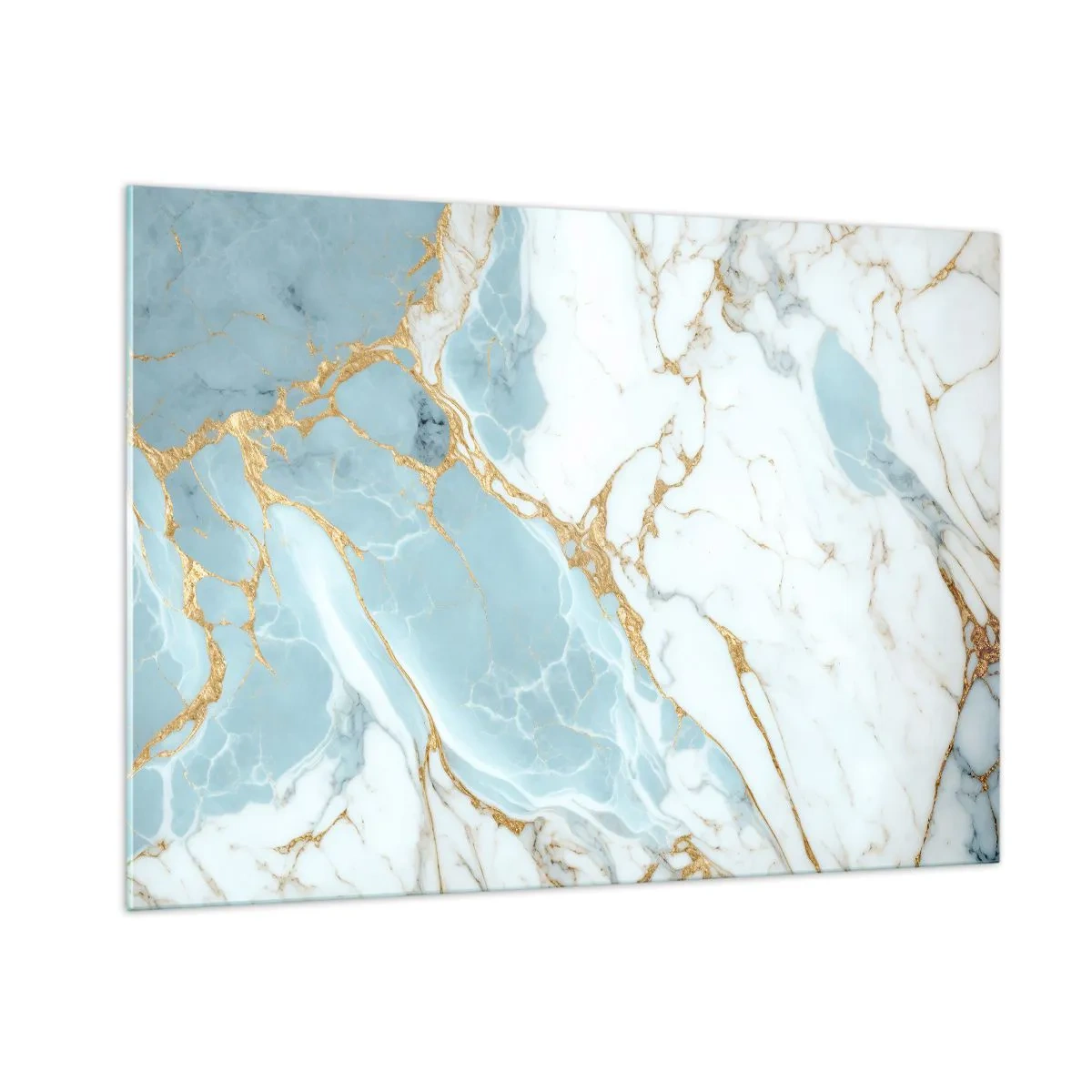 Glasbild - Bild auf glas - Abstrakter Marmor in Blau- und Goldtönen - 100x70cm - Reichtum des Steins - Moderne Wanddekoration für Wohnzimmer und Schlafzimmer ARTTOR