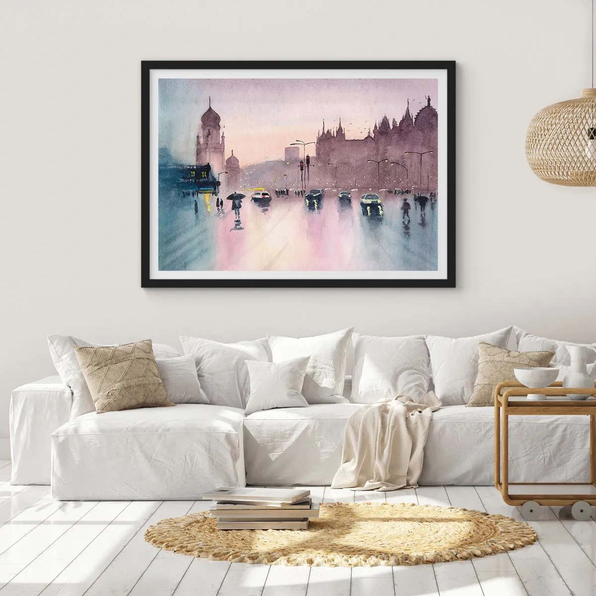 Poster in einem schwarzem Rahmen - Im regnerischen Dunst - 91x61 cm