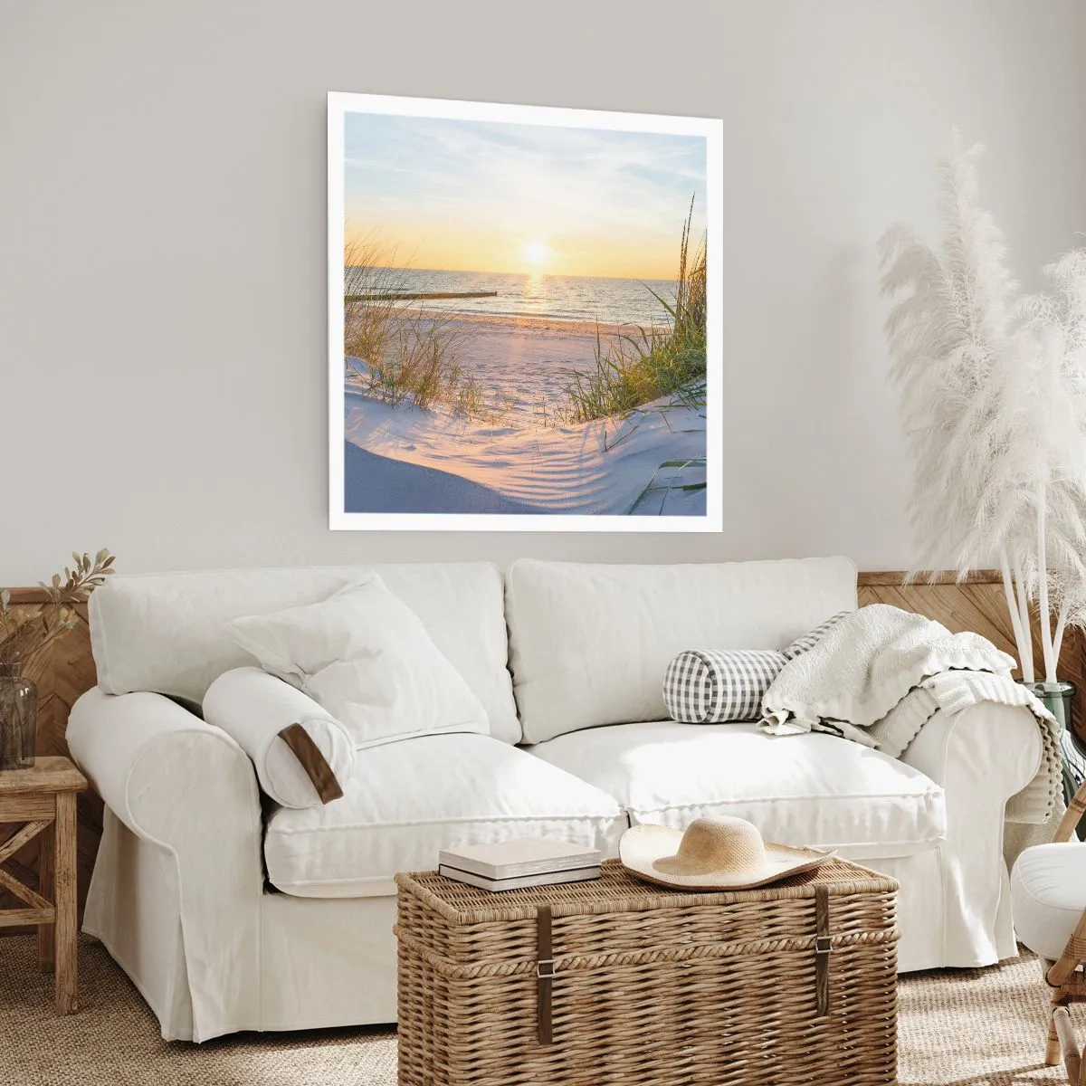 Poster - Das Rauschen des Meeres, der Gesang der Vögel, ein wilder Strand im Gras ... - 30x30 cm