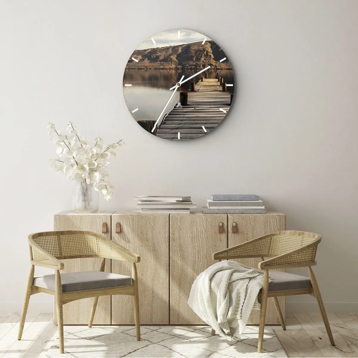 Wanduhr - Glasuhr - Landschaft in Stille - 40x40 cm