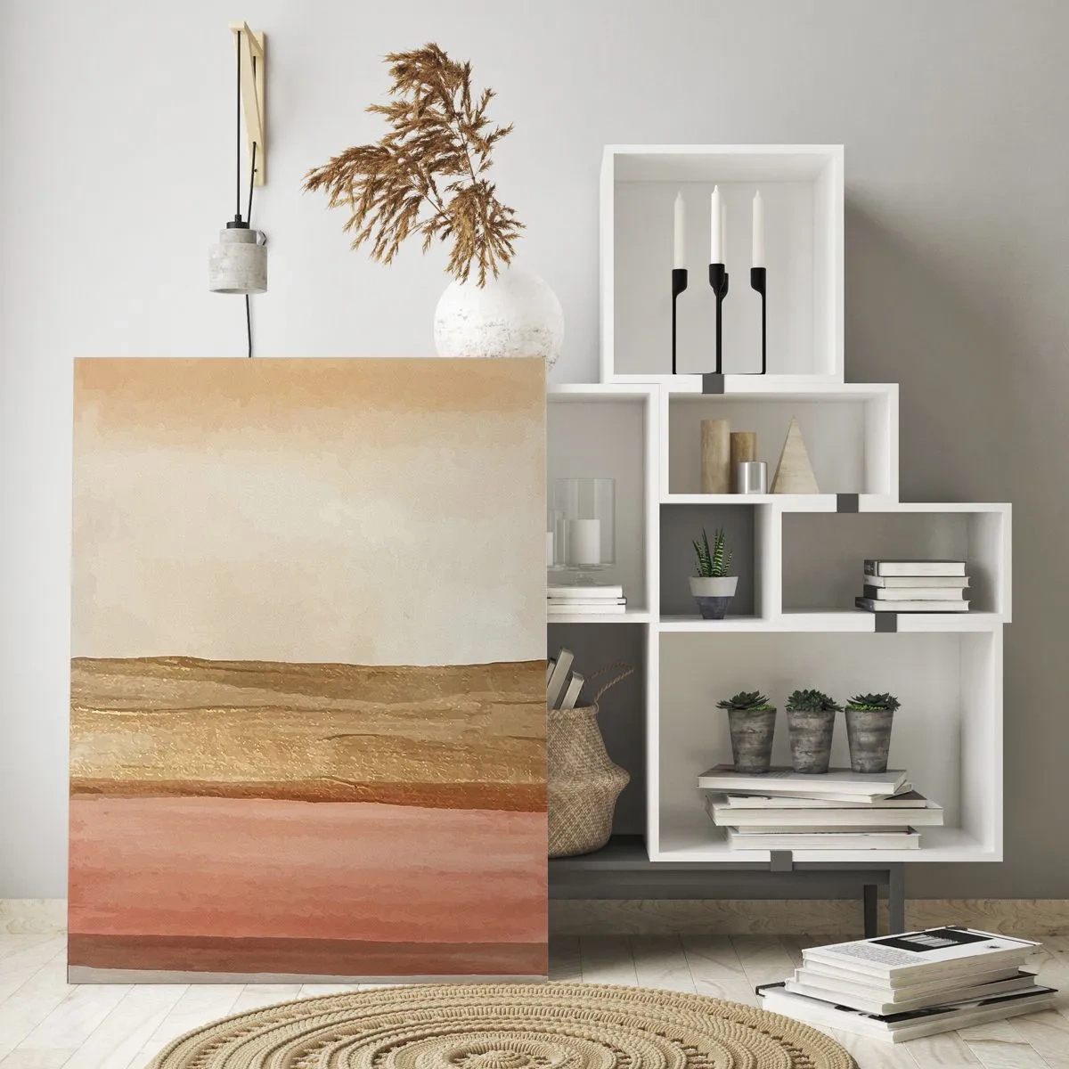 Glasbild - Bild auf glas - Abstrakte Streifen in warmen Beige- und Goldtönen - 50x70cm - Vertikale Komposition - Moderne Wanddekoration für Wohnzimmer und Schlafzimmer ARTTOR
