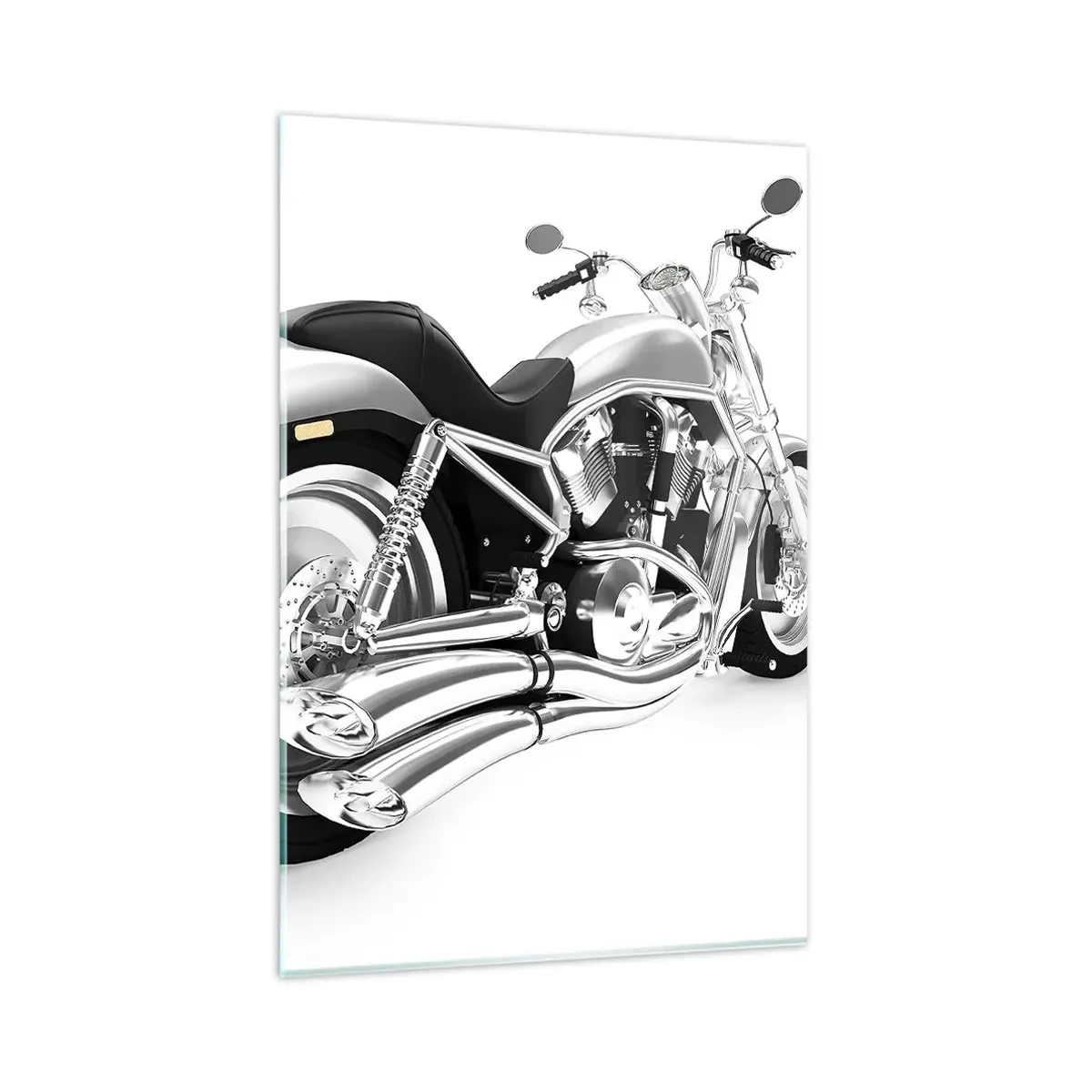 Glasbild - Bild auf glas - Chrom Motorrad auf weißem Hintergrund - 80x120cm - Ein Sammlertraum - Moderne Wanddekoration für Wohnzimmer und Schlafzimmer ARTTOR