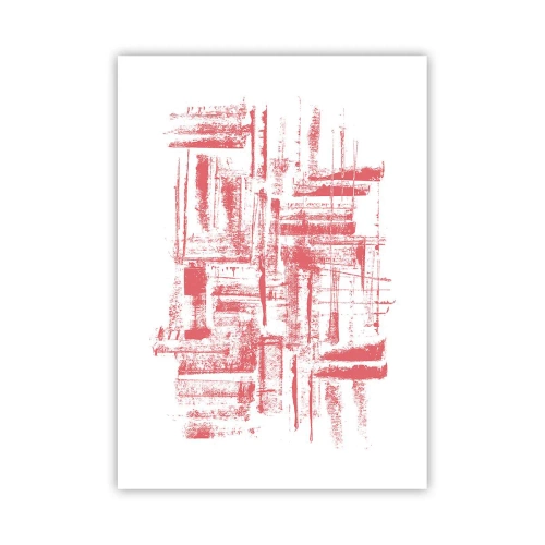 Poster - Rote geometrische Linien auf weißem Hintergrund - 50x70cm - Die rote Stadt - Moderne Wanddekoration für Wohnzimmer und Schlafzimmer ARTTOR