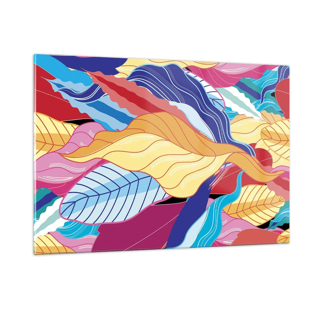 Glasbild - Bild auf glas - Bunte abstrakte Blätter auf einem Glashintergrund - 120x80cm - Buntes Durcheinander - Moderne Wanddekoration für Wohnzimmer und Schlafzimmer ARTTOR