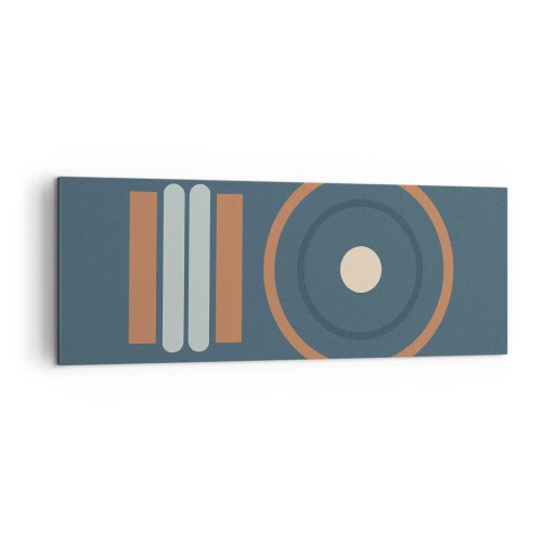 Bild auf Leinwand - Leinwandbild - Eine geometrische Komposition mit Kreisen und Rechtecken in gedämpften Farben. - 140x50cm - Das Wesen der Dinge - Moderne Wanddekoration für Wohnzimmer und Schlafzimmer ARTTOR