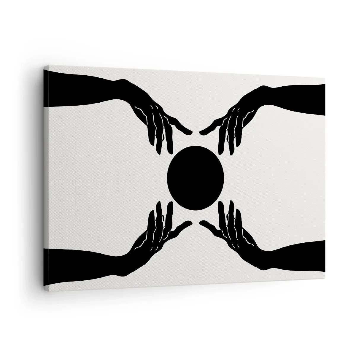 Bild auf Leinwand - Leinwandbild - Schwarze Hände in einer symmetrischen Komposition mit einer Kugel - 70x50cm - Geheimes Zeichen - Moderne Wanddekoration für Wohnzimmer und Schlafzimmer ARTTOR