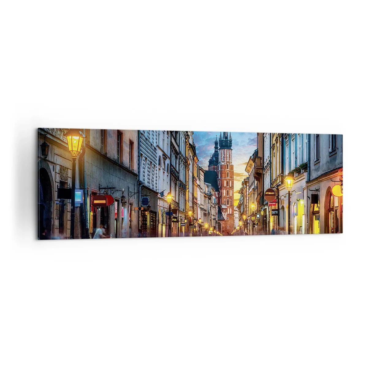 Bild auf Leinwand - Leinwandbild - Abendliche Straße mit Blick auf die Krakauer Kathedrale - 160x50cm - Krakauer Charme - Moderne Wanddekoration für Wohnzimmer und Schlafzimmer ARTTOR