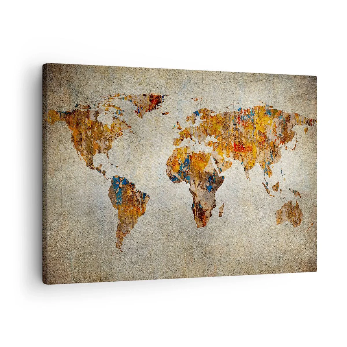 Bild auf Leinwand - Leinwandbild - Vintage-Weltkarte mit bunten Akzenten - 70x50cm - Eine wirklich große Welt - Moderne Wanddekoration für Wohnzimmer und Schlafzimmer ARTTOR