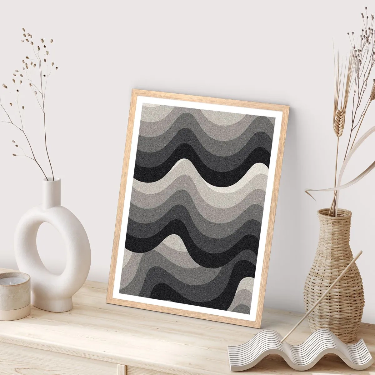 Poster in einem Rahmen aus heller Eiche - Eine Welle nach der anderen - 30x40 cm