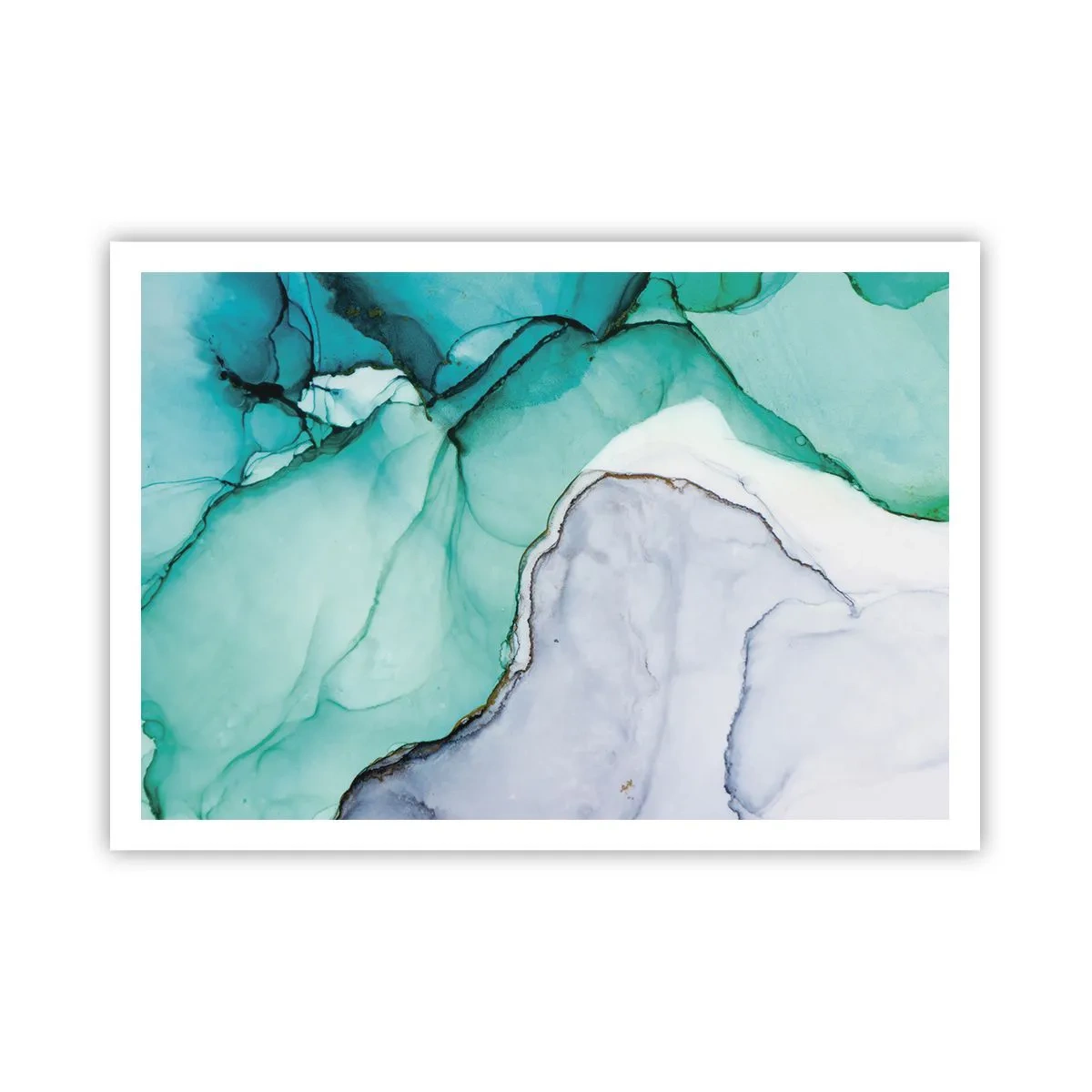 Poster - Abstraktes Muster in Türkis- und Weißtönen - 100x70cm - Eine Studie in Türkis - Moderne Wanddekoration für Wohnzimmer und Schlafzimmer ARTTOR