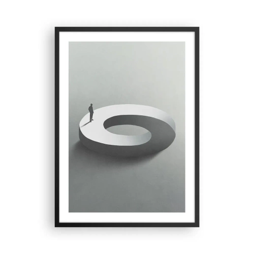 Poster in einem schwarzem Rahmen - Eine minimalistische Figur auf einer geometrischen Struktur - 50x70cm - Und wie soll man davon klug werden - Moderne Wanddekoration für Wohnzimmer und Schlafzimmer ARTTOR
