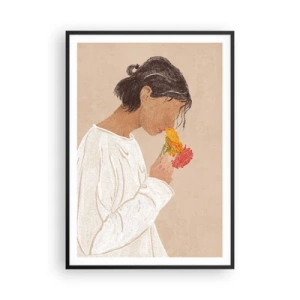 Poster in einem schwarzem Rahmen - Mädchen und Blumen - 70x100 cm