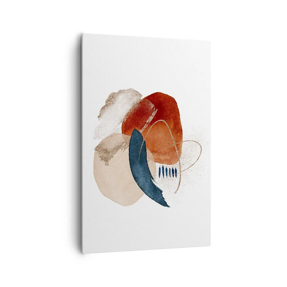 Bild auf Leinwand - Leinwandbild - Eine abstrakte Komposition mit Punkten in erdigen und marineblauen Farbtönen. - 80x120cm - Ovale Komposition - Moderne Wanddekoration für Wohnzimmer und Schlafzimmer ARTTOR