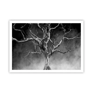 Poster - Ein trockener Baum in Schwarz und Weiß gegen den Nebel - 100x70cm - Ursprünglich und heilig - Moderne Wanddekoration für Wohnzimmer und Schlafzimmer ARTTOR