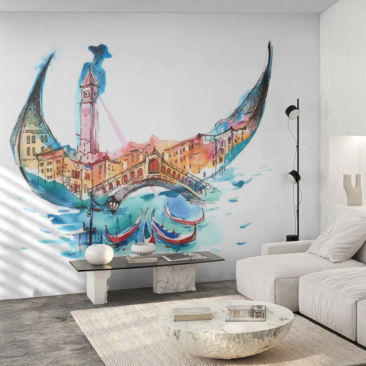 Selbstklebende Fototapete Deluxe Sticker - Wir segeln durch die Stadt - Abstraktion, Venedig, Brücke - 150x105 cm