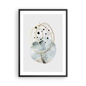 Poster in einem schwarzem Rahmen - Minimalistische Abstraktion mit Akzenten in Gold und Blau - 50x70cm - Vom Weltraum umarmt - Moderne Wanddekoration für Wohnzimmer und Schlafzimmer ARTTOR