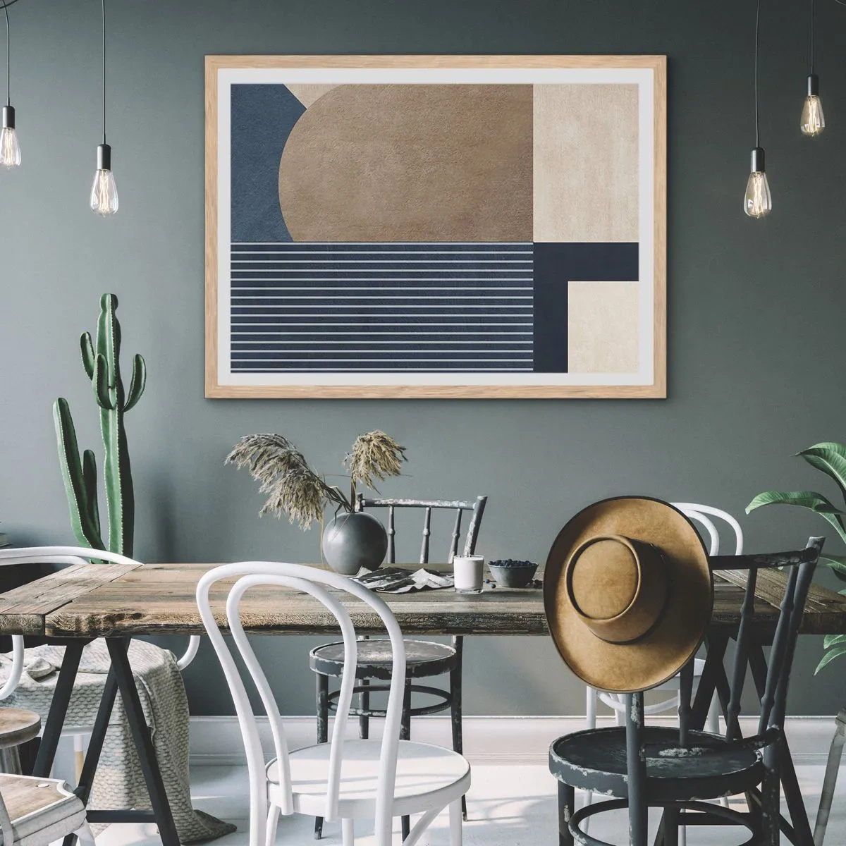 Poster in einem Rahmen aus heller Eiche - Komposition aus Einfachheit und Rundheit - 70x50 cm