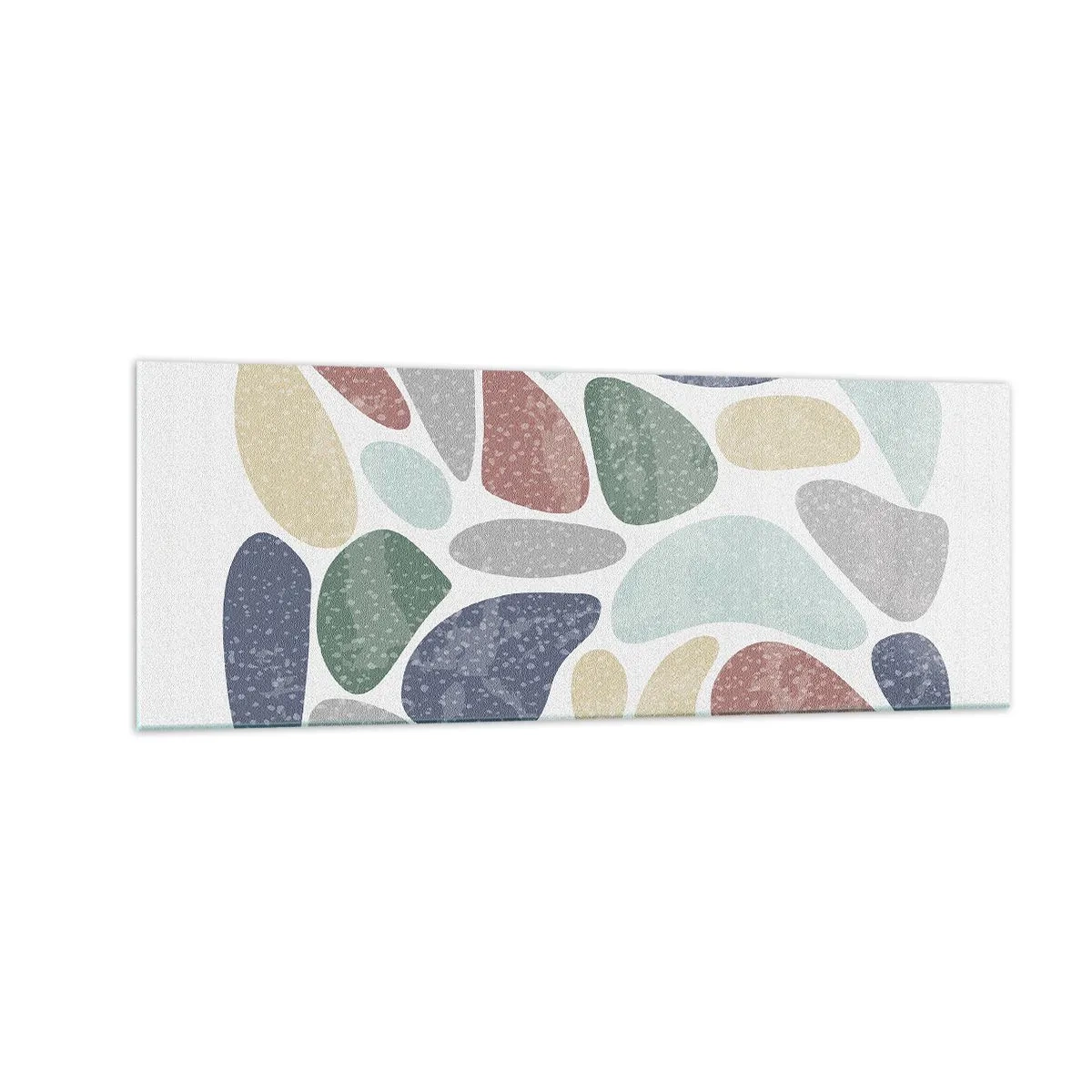 Glasbild - Bild auf glas - Bunte organische Formen auf weißem Hintergrund - 140x50cm - Mosaik aus pulverförmigen Farben - Moderne Wanddekoration für Wohnzimmer und Schlafzimmer ARTTOR