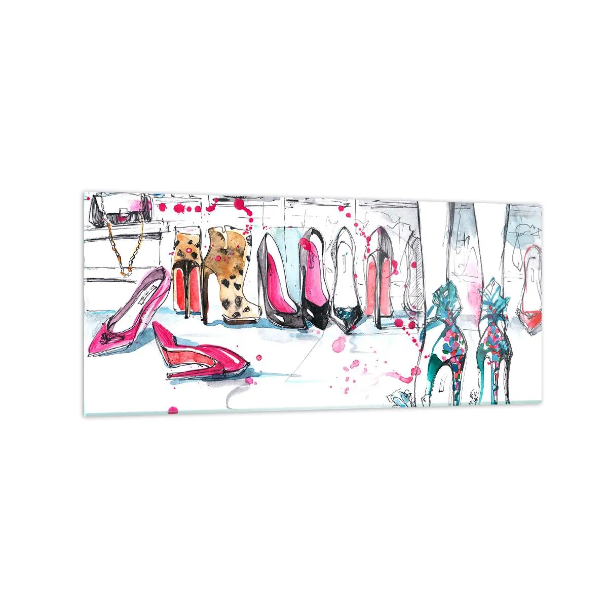 Glasbild - Bild auf glas - Künstlerische Grafiken mit High Heels und Accessoires - 120x50cm - Sesam, mach auf - Moderne Wanddekoration für Wohnzimmer und Schlafzimmer ARTTOR