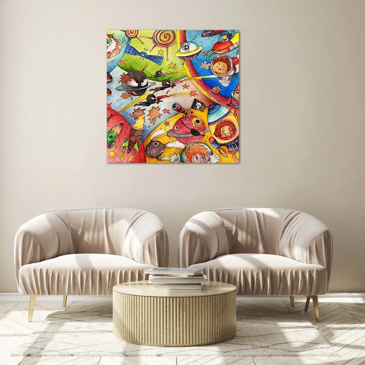 Glasbild - Bild auf glas - Tolles Weltraumabenteuer - 40x40 cm