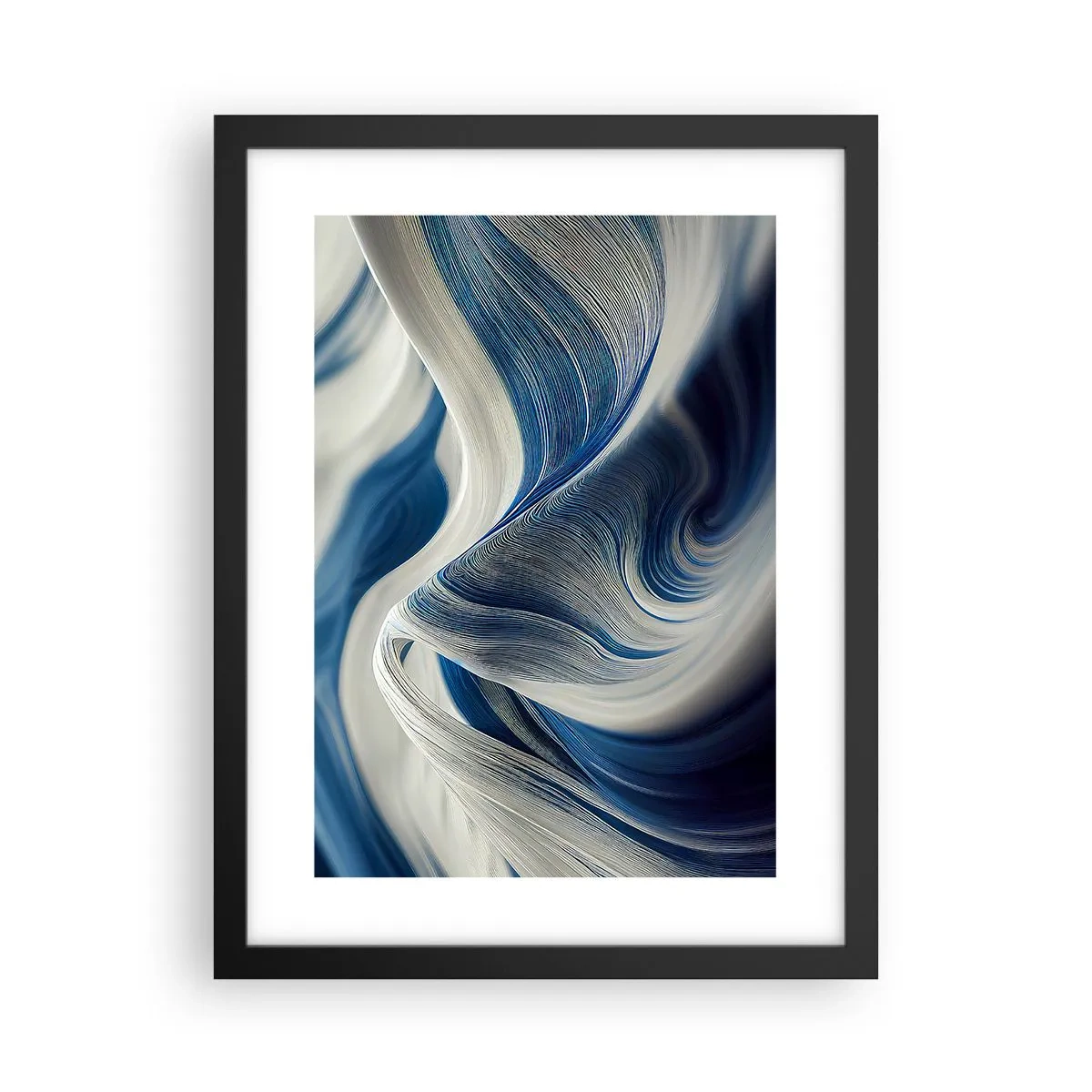 Poster in einem schwarzem Rahmen - Fließfähigkeit von Blau und Weiß - 30x40 cm