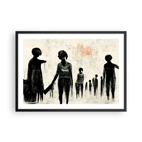 Poster in einem schwarzem Rahmen - Figuren in monochromer Komposition vor hellem Hintergrund - 70x50cm - Gegen die Einsamkeit - Moderne Wanddekoration für Wohnzimmer und Schlafzimmer ARTTOR