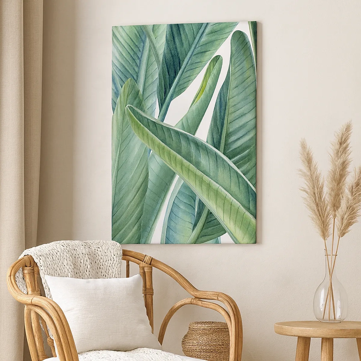 Bild auf Leinwand - Leinwandbild - Grüne Blätter im minimalistischen, botanischen Stil - 50x70cm - An und für sich Grün - Moderne Wanddekoration für Wohnzimmer und Schlafzimmer ARTTOR