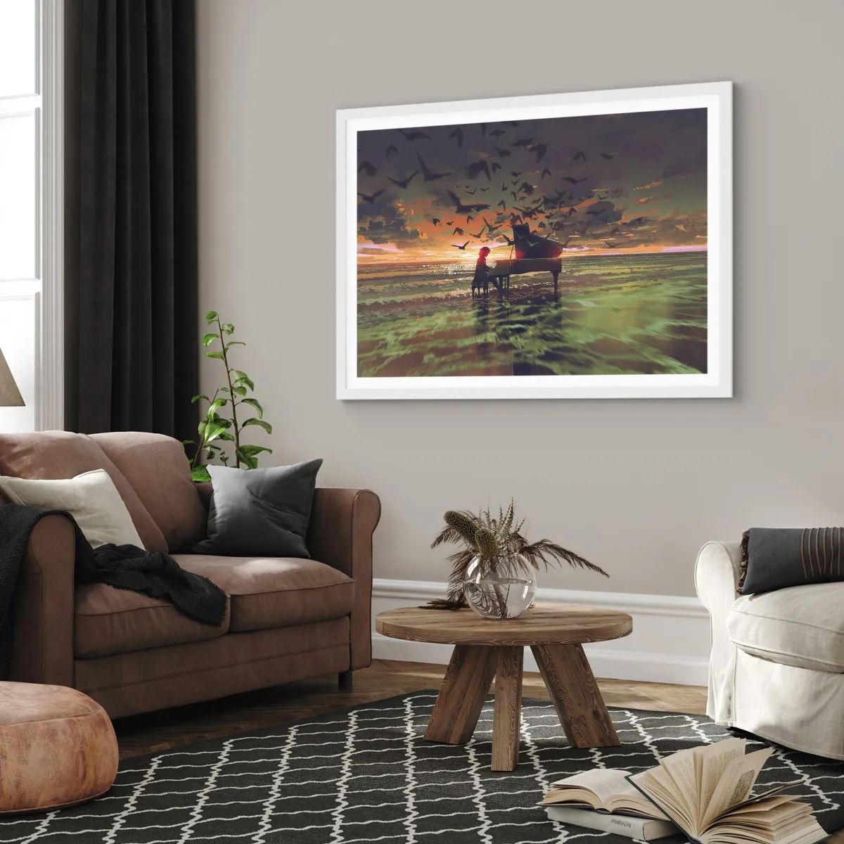 Poster in einem weißen Rahmen - Konzert für Klavier und Wellen - 70x50 cm