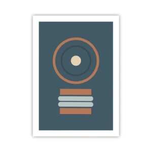 Poster - Geometrisches Muster mit Kreisen und Rechtecken in Blau- und Brauntönen - 50x70cm - Das Wesen der Dinge - Moderne Wanddekoration für Wohnzimmer und Schlafzimmer ARTTOR