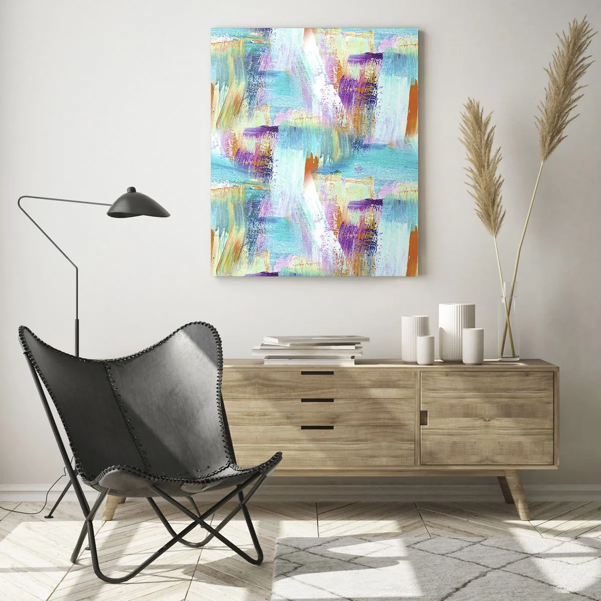 Glasbild - Bild auf glas - Farbenfrohe Abstraktion mit Pinselstrichen in Pastell- und leuchtenden Farben. - 50x70cm - Fröhlicher Labyrinth-Liner - Moderne Wanddekoration für Wohnzimmer und Schlafzimmer ARTTOR