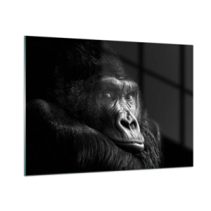 Glasbild - Bild auf glas - Schwarz-Weiß-Porträt eines Gorillas im Schatten eines Fensters - 100x70cm - Und was guckst du so? - Moderne Wanddekoration für Wohnzimmer und Schlafzimmer ARTTOR