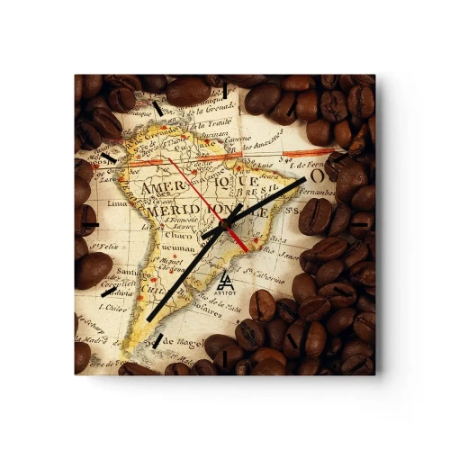 Wanduhr - Glasuhr - Woher kommt der beste Kaffee? - 40x40 cm