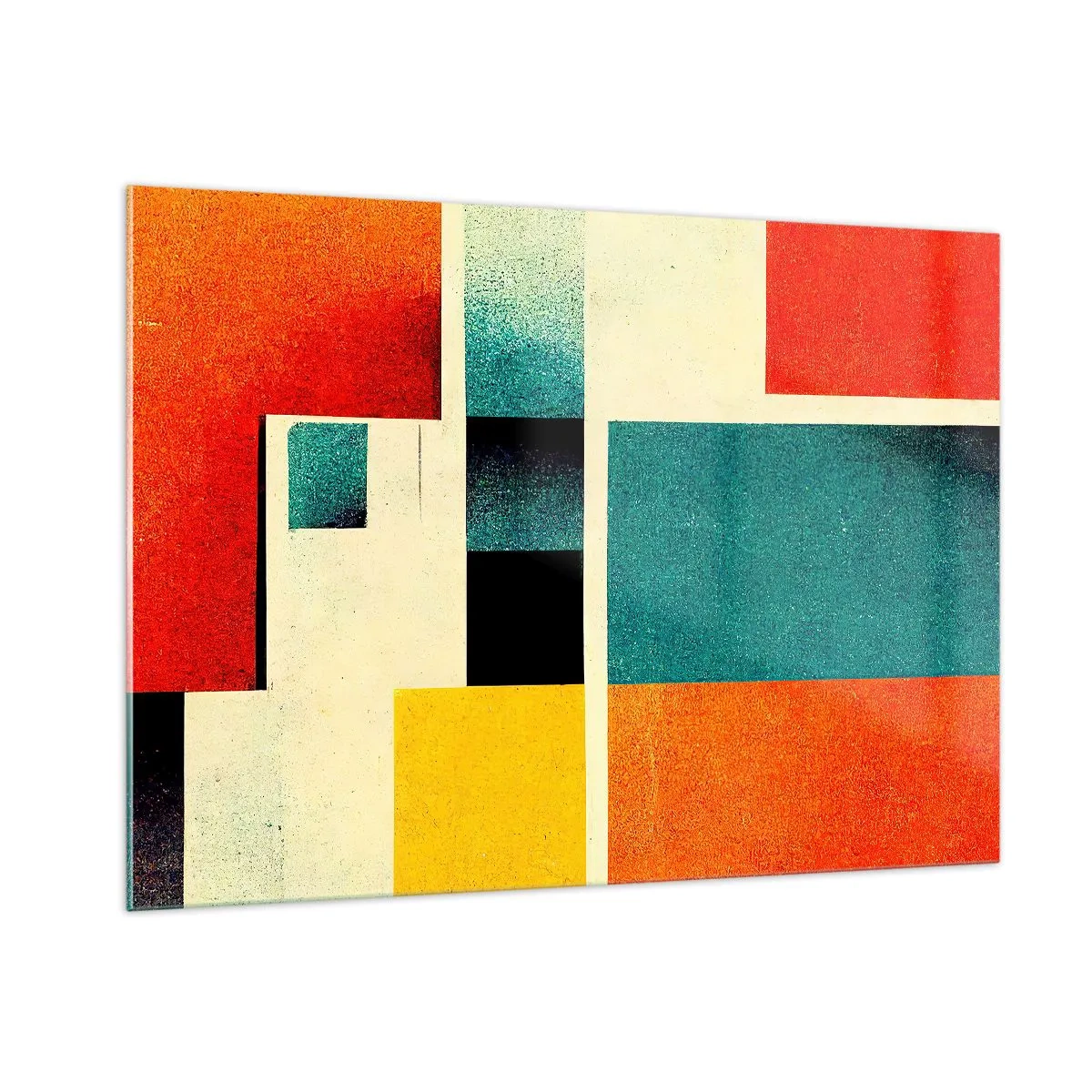 Glasbild - Bild auf glas - Bunte geometrische Rechtecke im Retro-Stil - 100x70cm - Geometrische Abstraktion – gute Energie - Moderne Wanddekoration für Wohnzimmer und Schlafzimmer ARTTOR