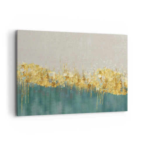 Bild auf Leinwand - Leinwandbild - Goldene Akzente auf grün-beigem Untergrund - 120x80cm - Goldener Rand - Moderne Wanddekoration für Wohnzimmer und Schlafzimmer ARTTOR
