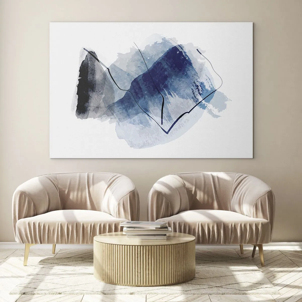 Glasbild - Bild auf glas - Abstrakte Komposition in Blautönen - 70x50cm - Eisberg - Moderne Wanddekoration für Wohnzimmer und Schlafzimmer ARTTOR