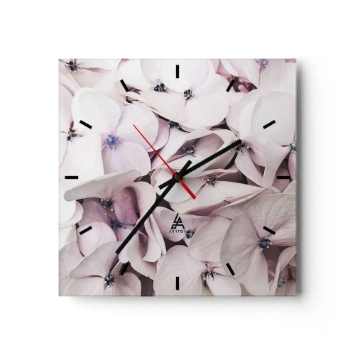 Wanduhr - Glasuhr - Zarte weiße Hortensien in Pastelltönen - 30x30cm - In einer Blumenflut - Moderne Wanddekoration für Wohnzimmer und Schlafzimmer ARTTOR