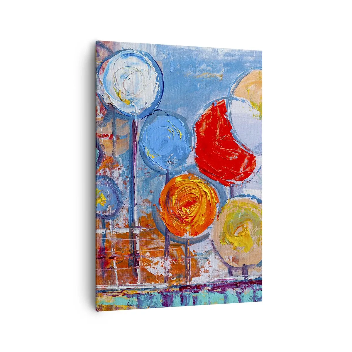 Bild auf Leinwand - Leinwandbild - Bunte abstrakte Bäume auf blauem Hintergrund - 70x100cm - Wunder am Stiel - Moderne Wanddekoration für Wohnzimmer und Schlafzimmer ARTTOR