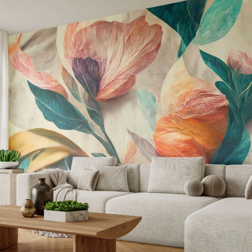 Fototapete Premium Sand - Blumen der südlichen Inseln - Blumen, Jahrgang, Botanik - 200x140 cm