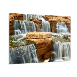 Glasbild - Bild auf glas - Wasserfall auf felsigem Hintergrund - 100x70cm - Treppe zum Himmel - Moderne Wanddekoration für Wohnzimmer und Schlafzimmer ARTTOR