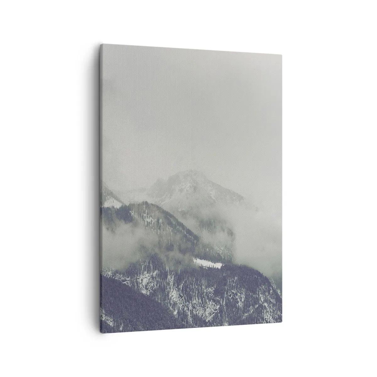 Bild auf Leinwand - Leinwandbild - Ein in Nebel gehülltes Bergtal in Grautönen - 50x70cm - Nebliges Tal - Moderne Wanddekoration für Wohnzimmer und Schlafzimmer ARTTOR