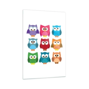 Glasbild - Bild auf glas - Bunte Eulenillustrationen im kindlichen Stil - 70x100cm - Es macht Spaß, anders zu sein - Moderne Wanddekoration für Wohnzimmer und Schlafzimmer ARTTOR