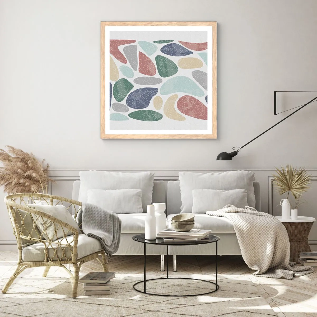 Poster in einem Rahmen aus heller Eiche - Mosaik aus pulverförmigen Farben - 50x50 cm