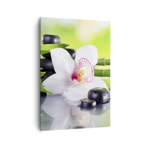 Bild auf Leinwand - Leinwandbild - Orchidee, Steine und Bambus in einer harmonischen Spa-Komposition - 70x100cm - Kühle Frische - Moderne Wanddekoration für Wohnzimmer und Schlafzimmer ARTTOR